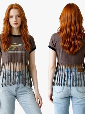 Junk Food California Fringe Crop Graphic Tee Boho Hippie Y2K Festival Size XL